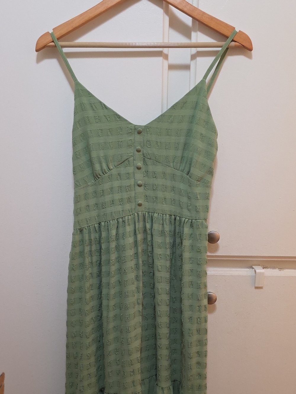 New Look Sage Green Button-Front Midi Dress
